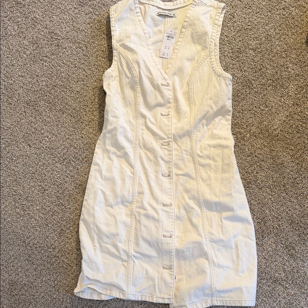 Abercrombie & Fitch Cream Denim Sleeveless Mini Dress
